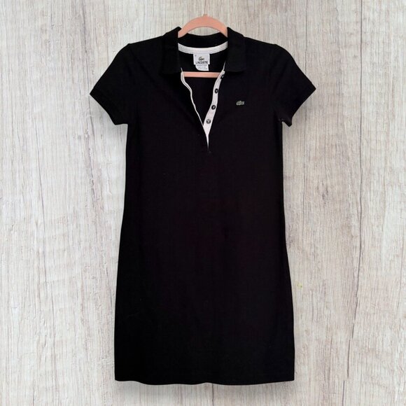 Lacoste Dresses & Skirts - Lacoste Black Polo Dress Small 38 Preppy Tennis Quiet Luxury Chic Classic Sporty
